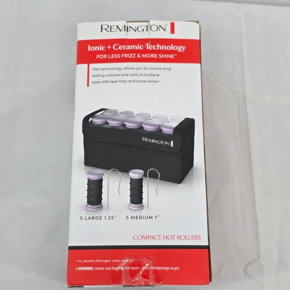 Remington H1018 Compact Hot Rollers Ionic Ceramic Travel Set 10 Rollers J-Clips